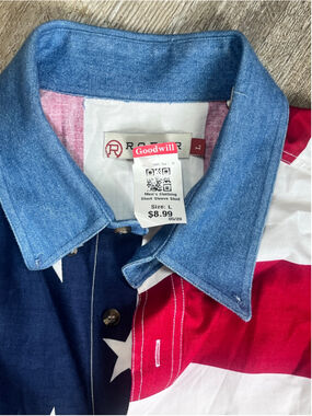 Men's Roper Casual Button Down Shirt L Red Blue American Flag